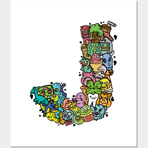 Alphabet Monster Doodle Letter J Monogram Wall Art by Irene Koh Studio